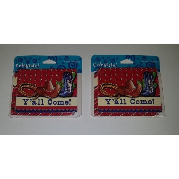 VTG NEW 2 Packages Western Cowboy Party Invitations Lot Celebrate Y'all Come NOS - Picture 1 of 4